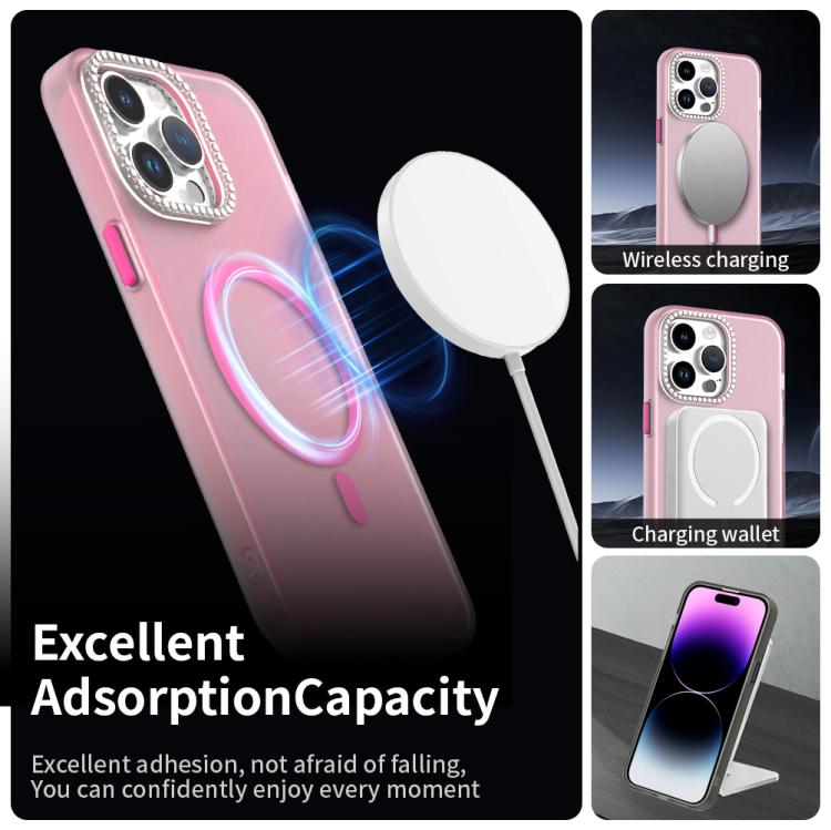 For iPhone 14 Pro Max Candy Diamond Magsafe Frosted PC Hybrid TPU Phone Case