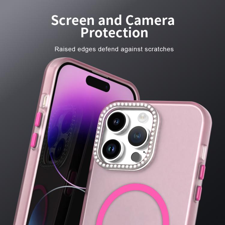 For iPhone 14 Pro Max Candy Diamond Magsafe Frosted PC Hybrid TPU Phone Case