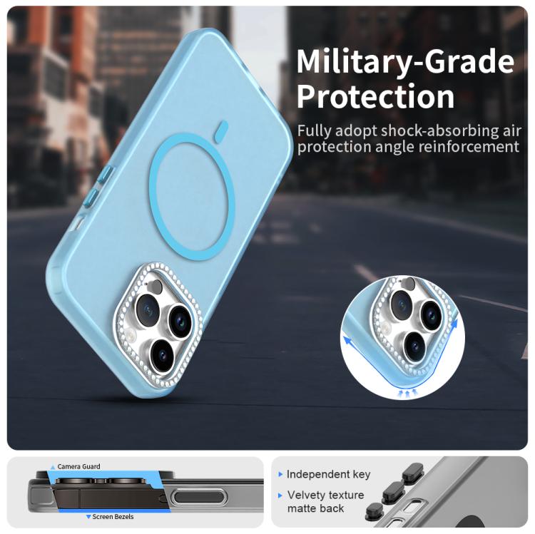 For iPhone 14 Pro Max Candy Diamond Magsafe Frosted PC Hybrid TPU Phone Case