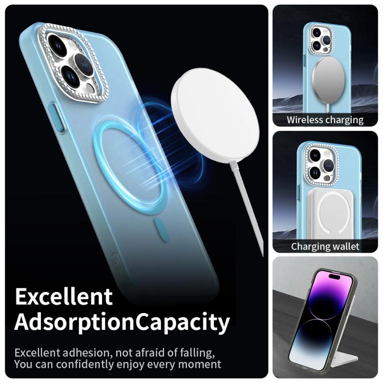 For iPhone 14 Pro Max Candy Diamond Magsafe Frosted PC Hybrid TPU Phone Case
