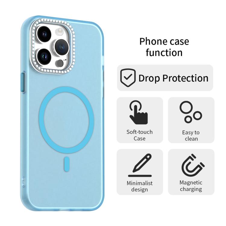 For iPhone 14 Pro Max Candy Diamond Magsafe Frosted PC Hybrid TPU Phone Case