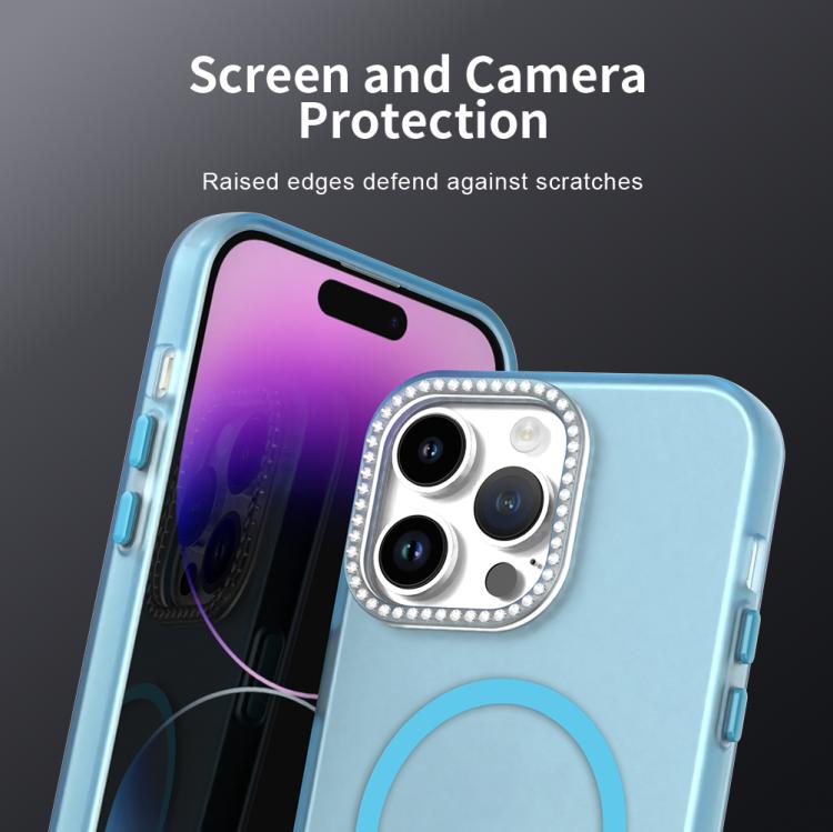 For iPhone 14 Pro Max Candy Diamond Magsafe Frosted PC Hybrid TPU Phone Case