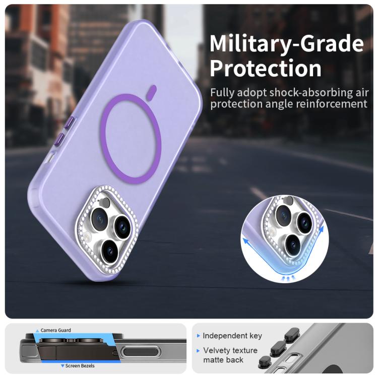 For iPhone 14 Pro Max Candy Diamond Magsafe Frosted PC Hybrid TPU Phone Case