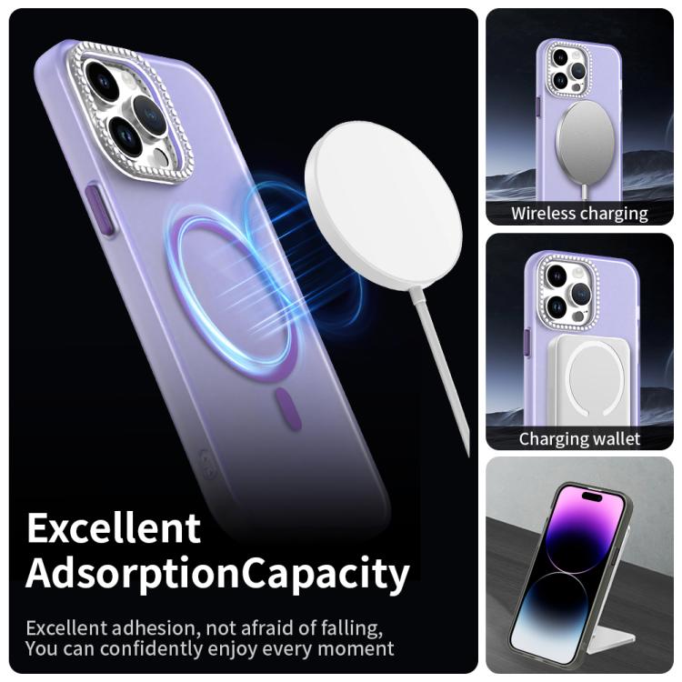 For iPhone 14 Pro Max Candy Diamond Magsafe Frosted PC Hybrid TPU Phone Case