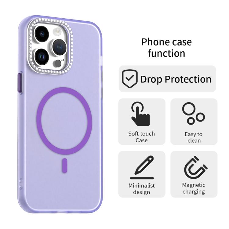 For iPhone 14 Pro Max Candy Diamond Magsafe Frosted PC Hybrid TPU Phone Case