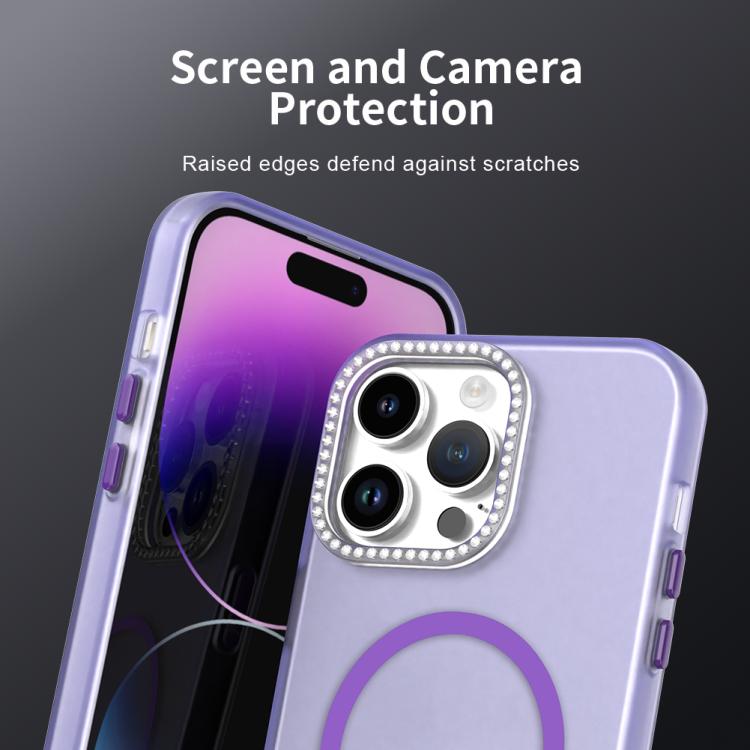 For iPhone 14 Pro Max Candy Diamond Magsafe Frosted PC Hybrid TPU Phone Case