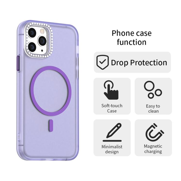 For iPhone 11 Pro Max Candy Diamond Magsafe Frosted PC Hybrid TPU Phone Case