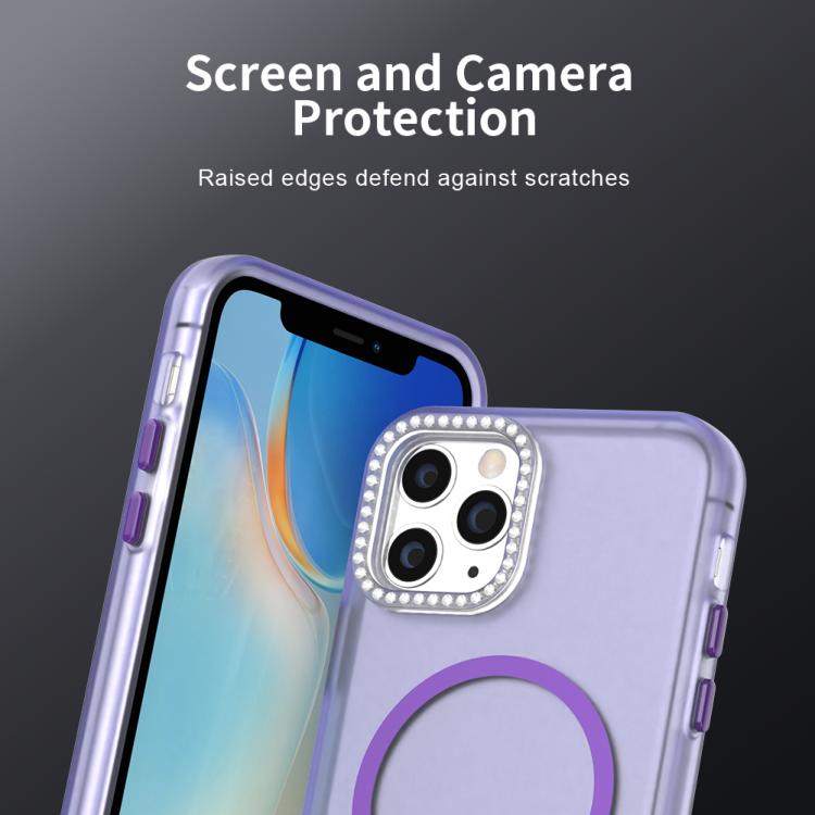 For iPhone 11 Pro Max Candy Diamond Magsafe Frosted PC Hybrid TPU Phone Case