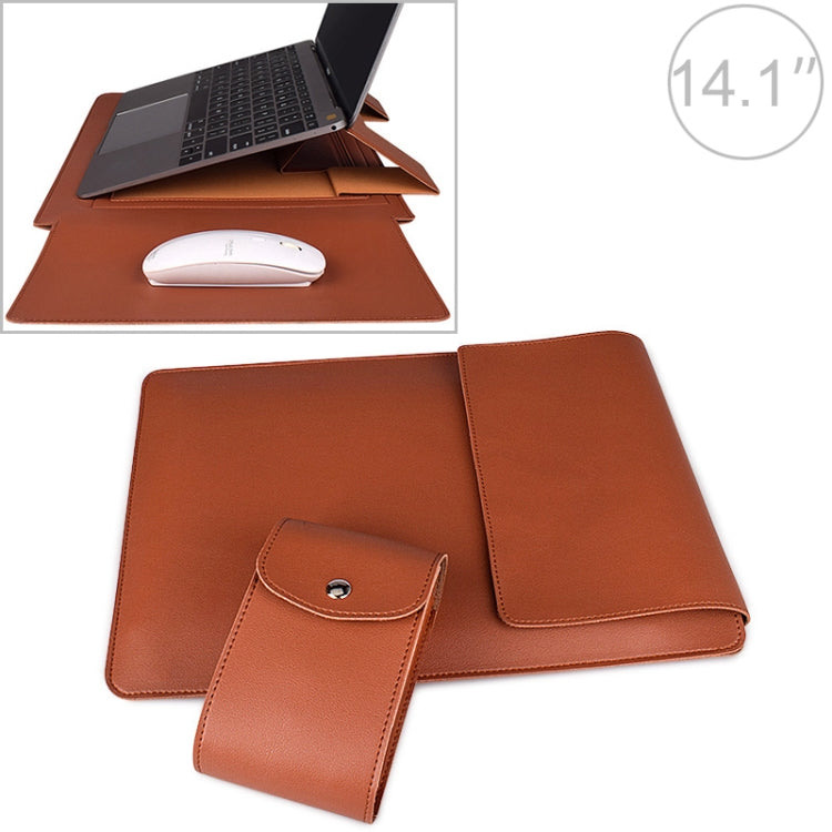 PU05 Sleeve Leather Case Carrying Bag with Small Storage Bag for 14.1 inch Laptop