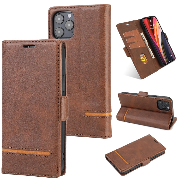 For iPhone 12 mini Business Style Line Splicing Horizontal Flip TPU + PU Leather Case with Card Slots & Holder & Wallet