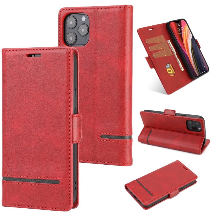 For iPhone 12 / 12 Pro Business Style Line Splicing Horizontal Flip TPU + PU Leather Case with Card Slots & Holder & Wallet