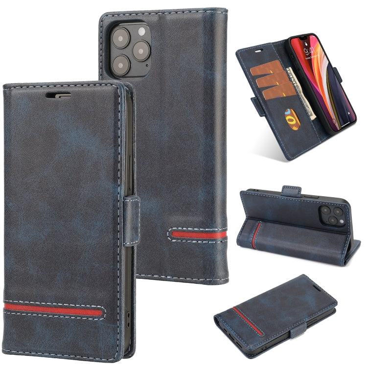 For iPhone 12 / 12 Pro Business Style Line Splicing Horizontal Flip TPU + PU Leather Case with Card Slots & Holder & Wallet