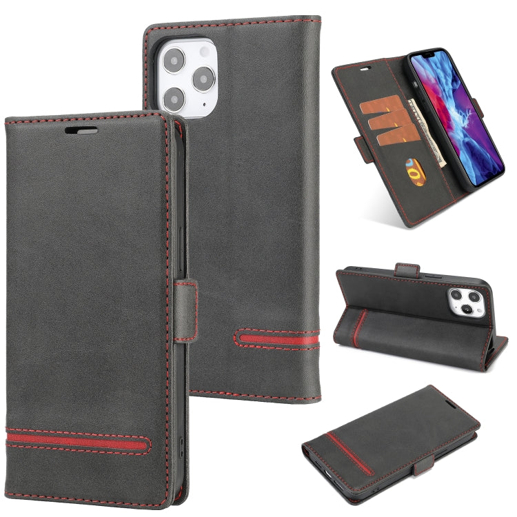 For iPhone 12 Pro Max Business Style Line Splicing Horizontal Flip TPU + PU Leather Case with Card Slots & Holder & Wallet