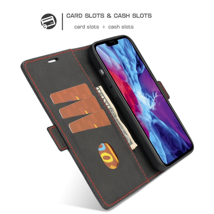 For iPhone 12 Pro Max Business Style Line Splicing Horizontal Flip TPU + PU Leather Case with Card Slots & Holder & Wallet