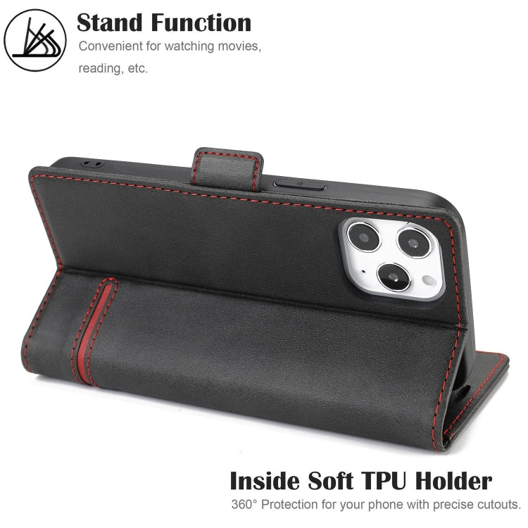 For iPhone 12 Pro Max Business Style Line Splicing Horizontal Flip TPU + PU Leather Case with Card Slots & Holder & Wallet