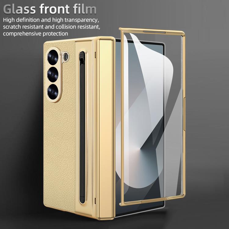 For Samsung Galaxy Z Fold6 5G VIETAO Electroplating Integrated Pen Slot Folding PU Phone Case with Stylus