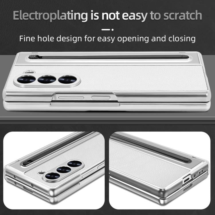 For Samsung Galaxy Z Fold6 5G VIETAO Electroplating Integrated Pen Slot Folding PU Phone Case with Stylus