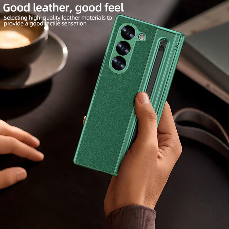 For Samsung Galaxy Z Fold6 5G VIETAO Electroplating Integrated Pen Slot Folding PU Phone Case with Stylus