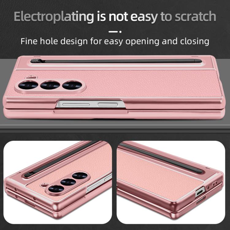 For Samsung Galaxy Z Fold6 5G VIETAO Electroplating Integrated Pen Slot Folding PU Phone Case with Stylus