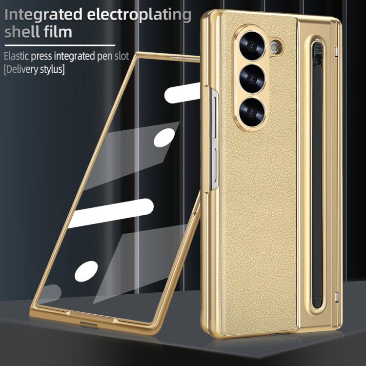 For Samsung Galaxy Z Fold5 5G VIETAO Electroplating Integrated Pen Slot Folding PU Phone Case with Stylus