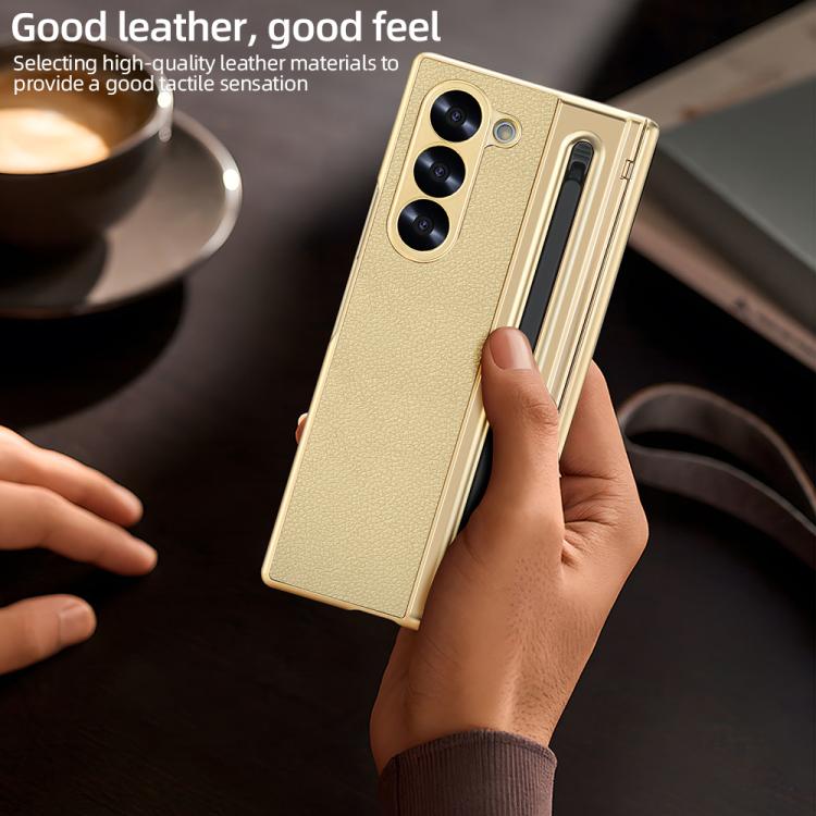 For Samsung Galaxy Z Fold5 5G VIETAO Electroplating Integrated Pen Slot Folding PU Phone Case with Stylus
