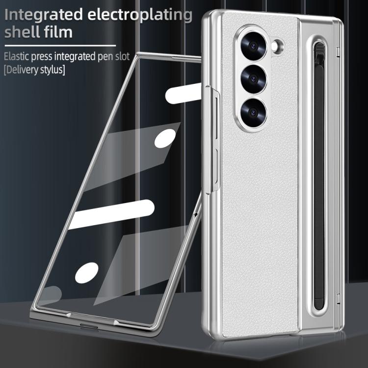 For Samsung Galaxy Z Fold5 5G VIETAO Electroplating Integrated Pen Slot Folding PU Phone Case with Stylus