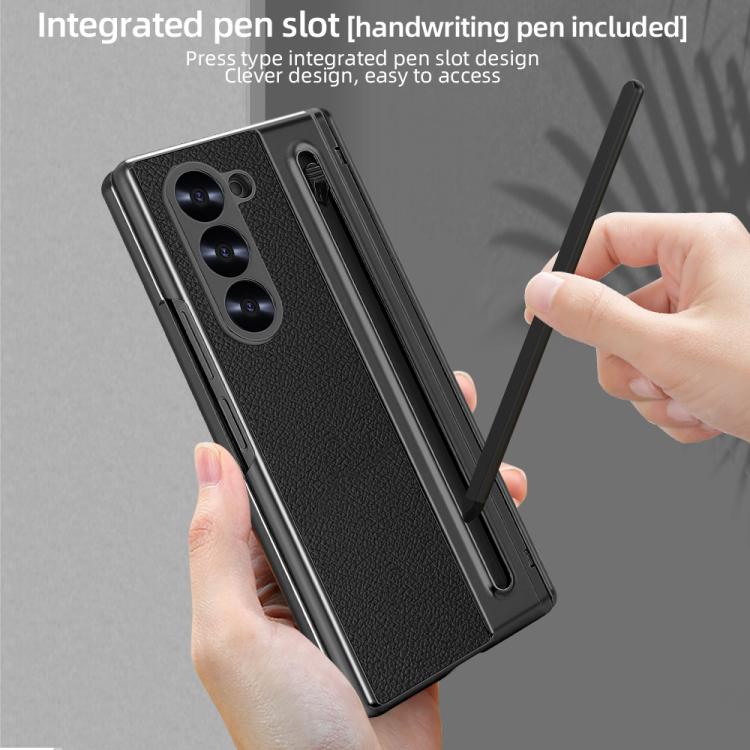 For Samsung Galaxy Z Fold5 5G VIETAO Electroplating Integrated Pen Slot Folding PU Phone Case with Stylus
