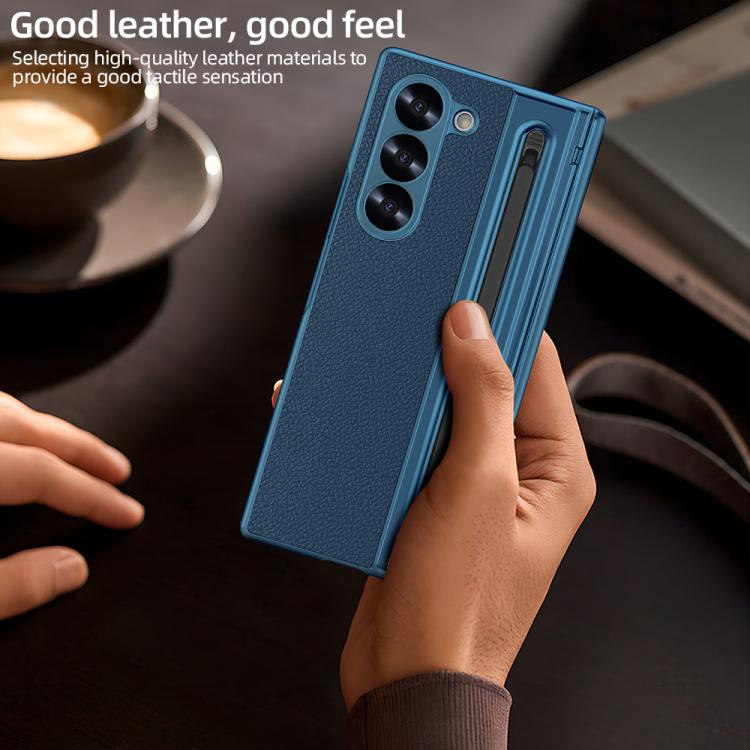 For Samsung Galaxy Z Fold5 5G VIETAO Electroplating Integrated Pen Slot Folding PU Phone Case with Stylus