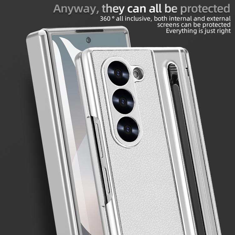 For Samsung Galaxy Z Fold4 5G VIETAO Electroplating Integrated Pen Slot Folding PU Phone Case with Stylus