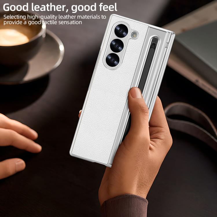 For Samsung Galaxy Z Fold4 5G VIETAO Electroplating Integrated Pen Slot Folding PU Phone Case with Stylus
