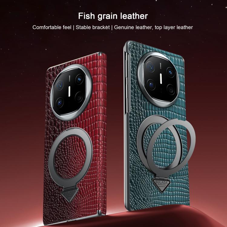 For Huawei Mate X5 / Mate X3 SULADA Crocodile Texture Genuine Leather MagSafe Holder Phone Case