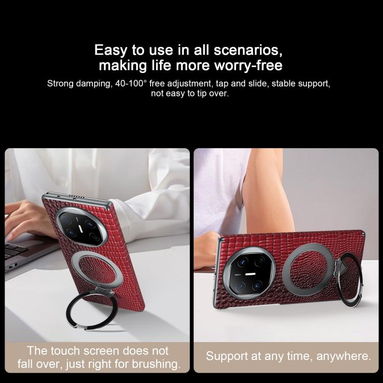 For Huawei Mate X5 / Mate X3 SULADA Crocodile Texture Genuine Leather MagSafe Holder Phone Case