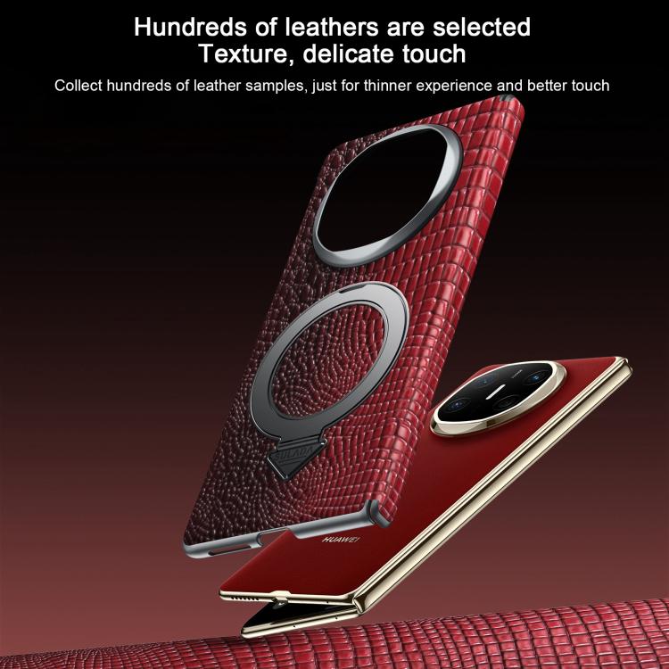 For Huawei Mate X5 / Mate X3 SULADA Crocodile Texture Genuine Leather MagSafe Holder Phone Case