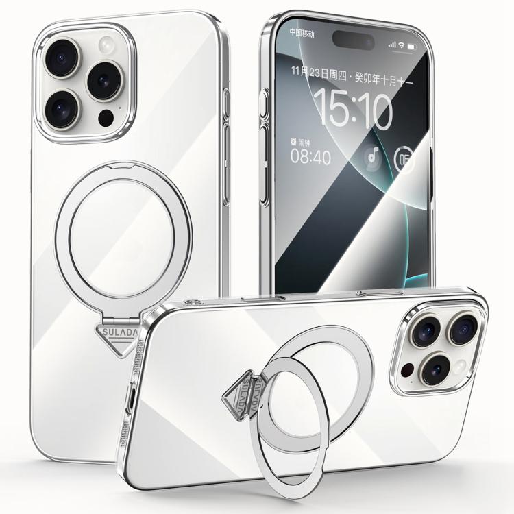 For iPhone 16 Pro Max SULADA Electroplated Transparent MagSafe Holder Phone Case