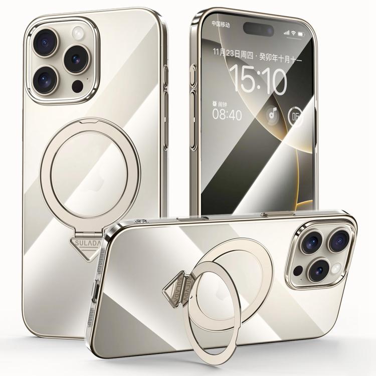 For iPhone 16 Pro SULADA Electroplated Transparent MagSafe Holder Phone Case