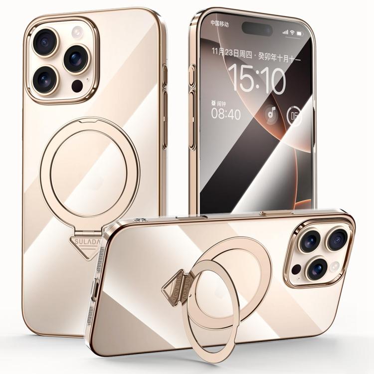 For iPhone 16 Pro SULADA Electroplated Transparent MagSafe Holder Phone Case