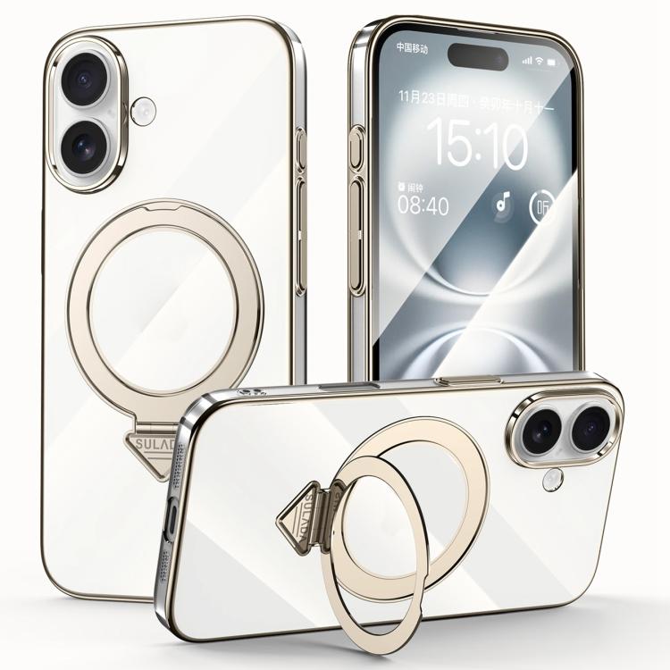 For iPhone 16 SULADA Electroplated Transparent MagSafe Holder Phone Case