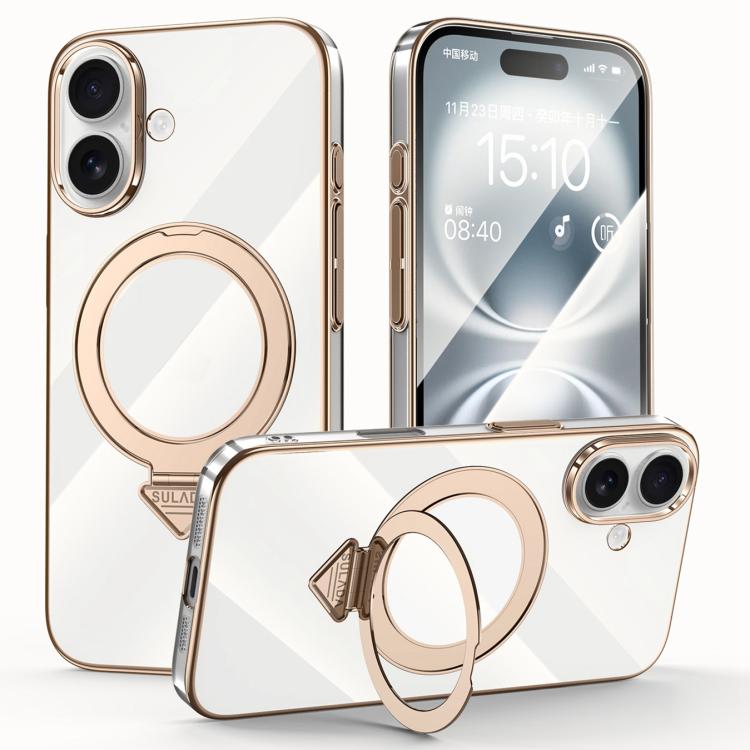 For iPhone 16 SULADA Electroplated Transparent MagSafe Holder Phone Case