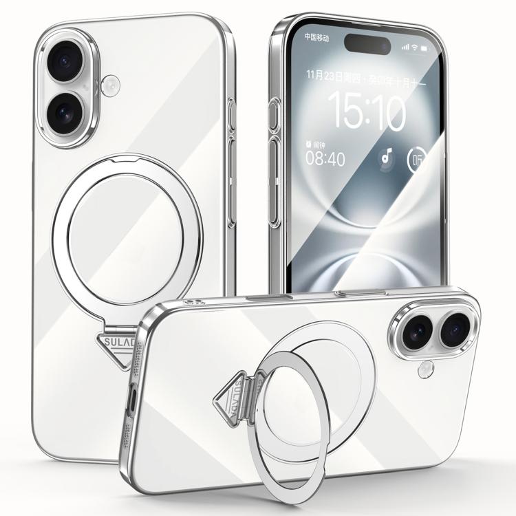 For iPhone 16 SULADA Electroplated Transparent MagSafe Holder Phone Case