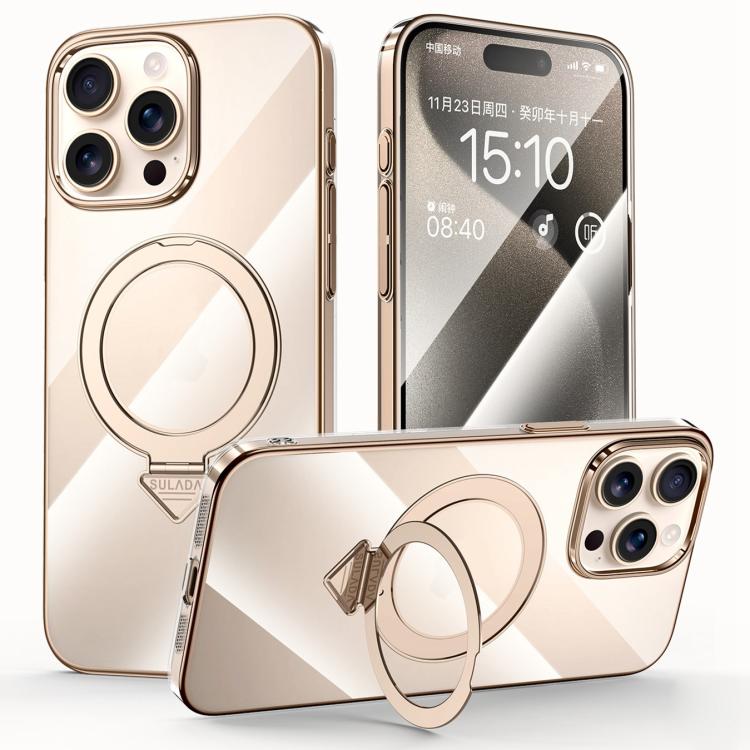 For iPhone 15 Pro Max SULADA Electroplated Transparent MagSafe Holder Phone Case