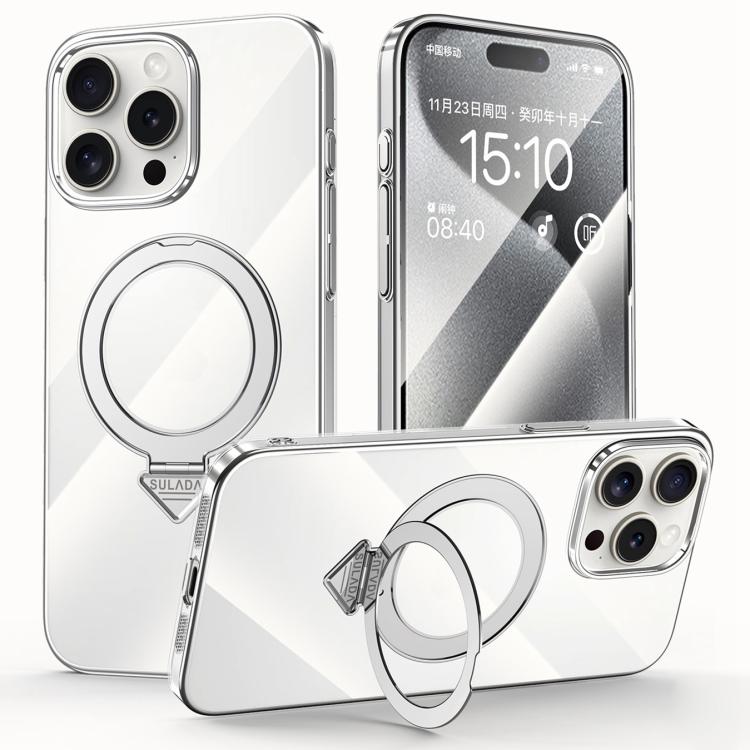 For iPhone 15 Pro Max SULADA Electroplated Transparent MagSafe Holder Phone Case