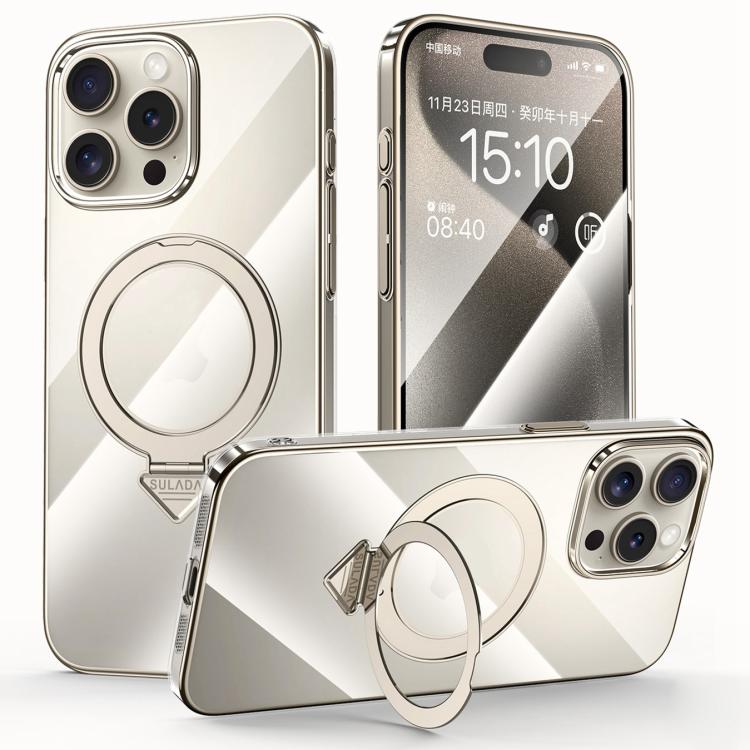 For iPhone 15 Pro SULADA Electroplated Transparent MagSafe Holder Phone Case