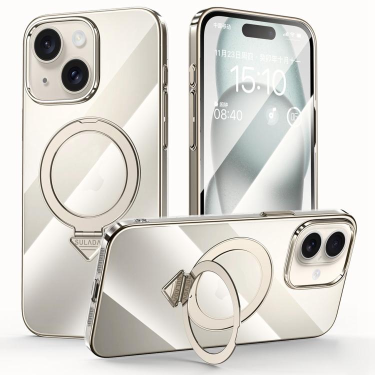 For iPhone 15 SULADA Electroplated Transparent MagSafe Holder Phone Case