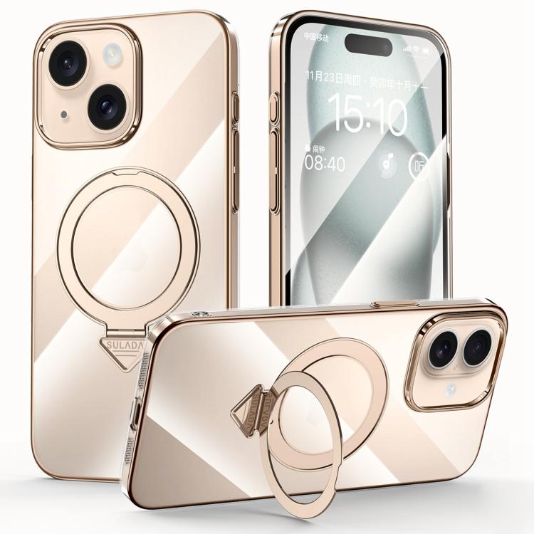For iPhone 15 SULADA Electroplated Transparent MagSafe Holder Phone Case