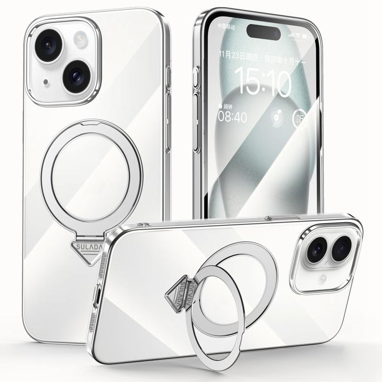 For iPhone 15 SULADA Electroplated Transparent MagSafe Holder Phone Case