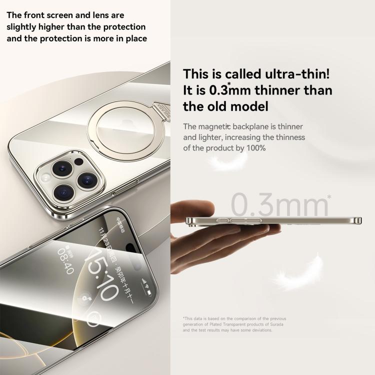 For iPhone 16 Pro SULADA Electroplated Transparent MagSafe Holder Phone Case