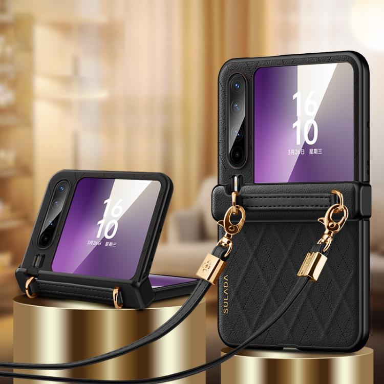 For Huawei Pura X SULADA Elegant Rhombic Texture Folding Phone Case with Lanyard