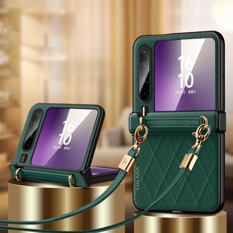 For Huawei Pura X SULADA Elegant Rhombic Texture Folding Phone Case with Lanyard