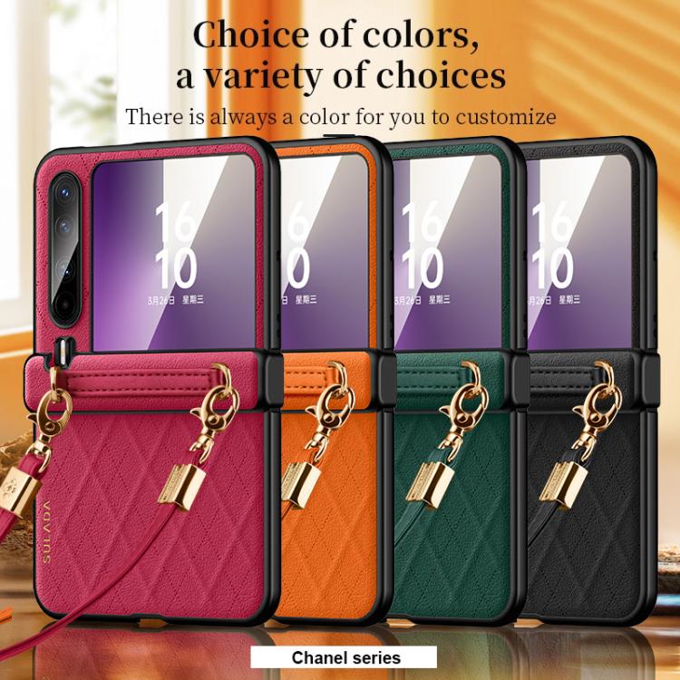 For Huawei Pura X SULADA Elegant Rhombic Texture Folding Phone Case with Lanyard - Orange