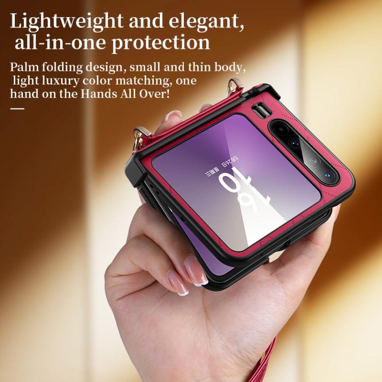 For Huawei Pura X SULADA Elegant Rhombic Texture Folding Phone Case with Lanyard